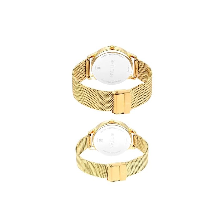 Titan Men Stainless Steel Analog Gold Dial Watch-18062648Ym01, Band Color-Gold