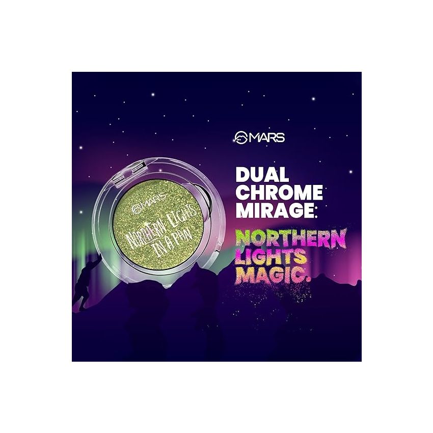 MARS Northern Lights In A Pan Shimmery Eyeshadow With Dual-Tone Shimmer Shades | Single Swipe Pigmentation | Easy To Blend | 0.5Gm | (01-Swirling Sweden), Gold