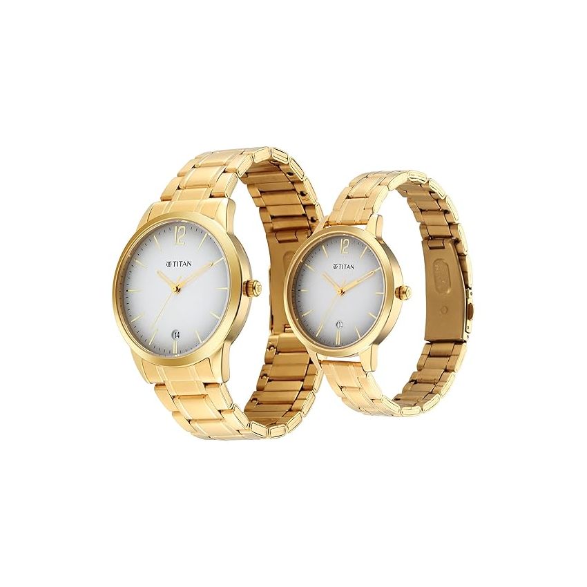 Titan Men Stainless Steel Analog Gray Dial Watch-18062617Ym01, Band Color-Gold