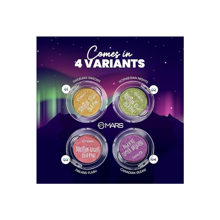 MARS Northern Lights In A Pan Shimmery Eyeshadow With Dual-Tone Shimmer Shades | Single Swipe Pigmentation | Easy To Blend | 0.5Gm | (01-Swirling Sweden), Gold