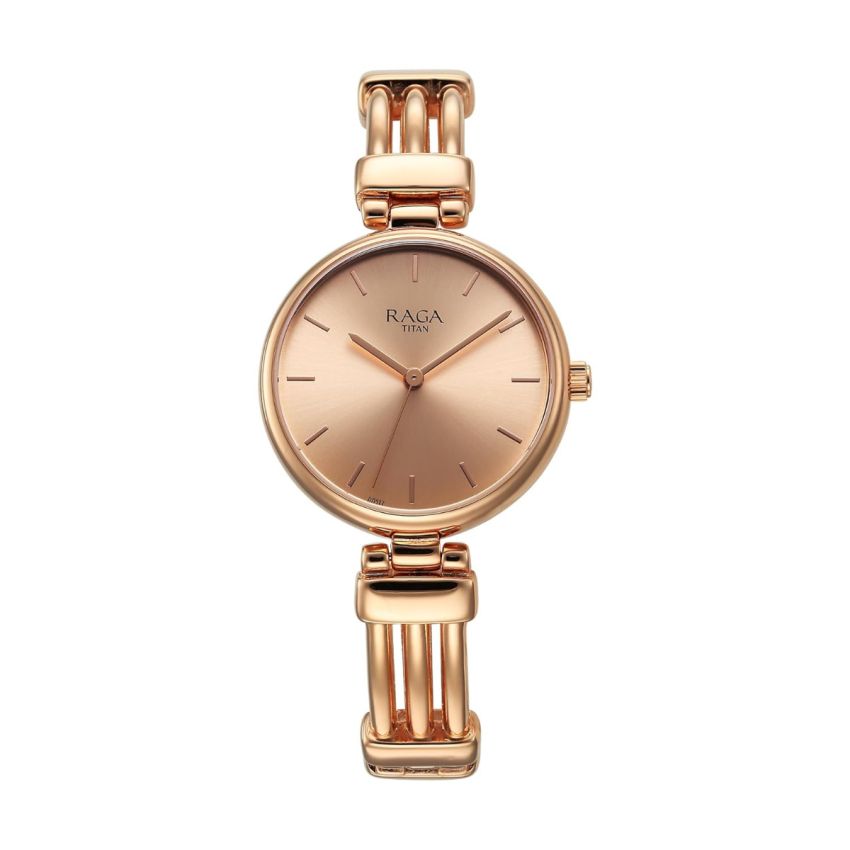 Titan Raga Showstopper Quartz Analog Rose Gold Dial Metal Strap Watch for Women-NS95263WM01/NT95263WM01