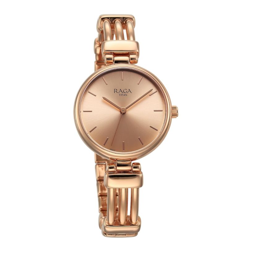 Titan Raga Showstopper Quartz Analog Rose Gold Dial Metal Strap Watch for Women-NS95263WM01/NT95263WM01