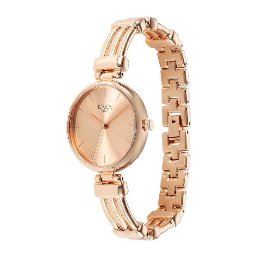 Titan Raga Showstopper Quartz Analog Rose Gold Dial Metal Strap Watch for Women-NS95263WM01/NT95263WM01