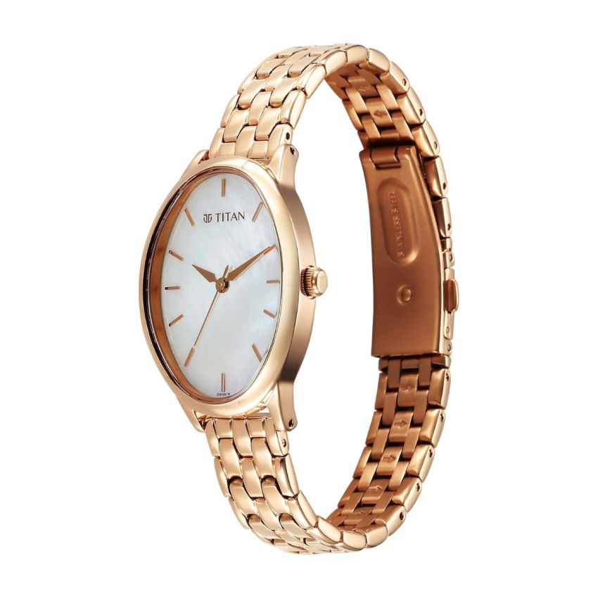 Titan Purple Secluded Quartz Analog Rose Gold Dial with Rose Gold Plating Stainless Steel Strap Watch for Women
