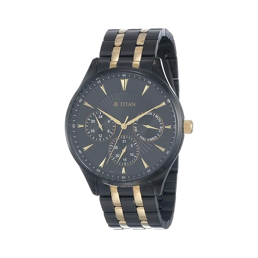 Titan Regalia Opulent Black Dial Quartz Multifunction Stainless Steel Strap Watch for Men-NS90127KM01/NT90127KM01