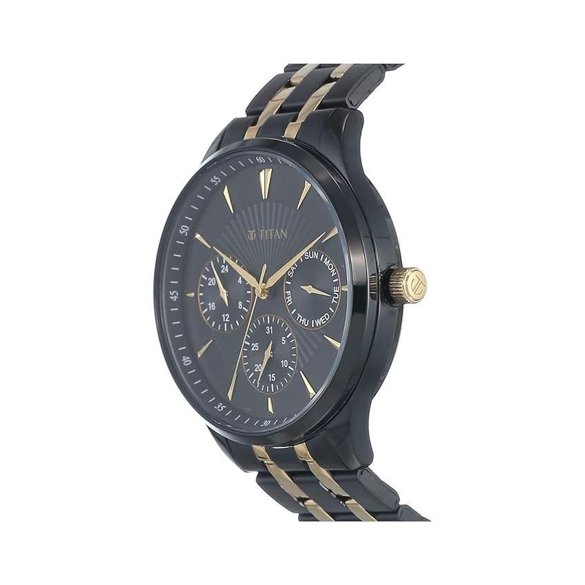 Titan Regalia Opulent Black Dial Quartz Multifunction Stainless Steel Strap Watch for Men-NS90127KM01/NT90127KM01