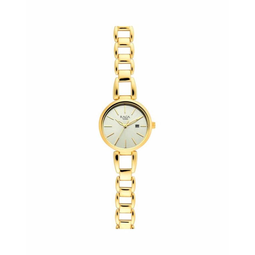 Titan Raga Viva Golden Dial Analog with Date Metal Strap Watch for Women-NS2642YM01