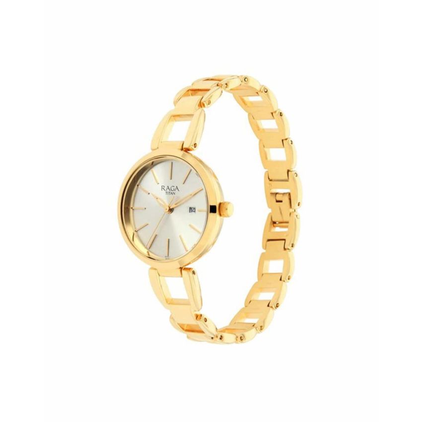 Titan Raga Viva Golden Dial Analog with Date Metal Strap Watch for Women-NS2642YM01