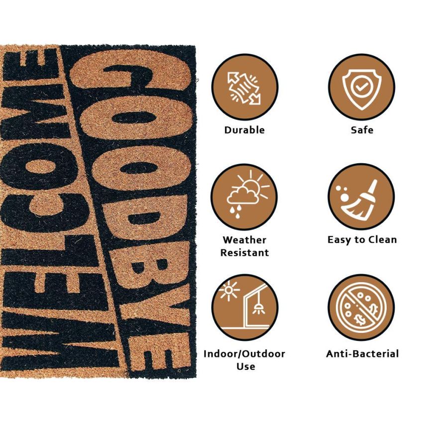 Onlymat Welcome Goodbye Dual Theme Printed Anti-Slip Rectangular Doormat Entryway Rug Natural Coir Material with PVC Backing for Outdoor Entrance Home Multipurpose Mats Floor Door Hall Drawing Room Living Room (75cm x 45cm)