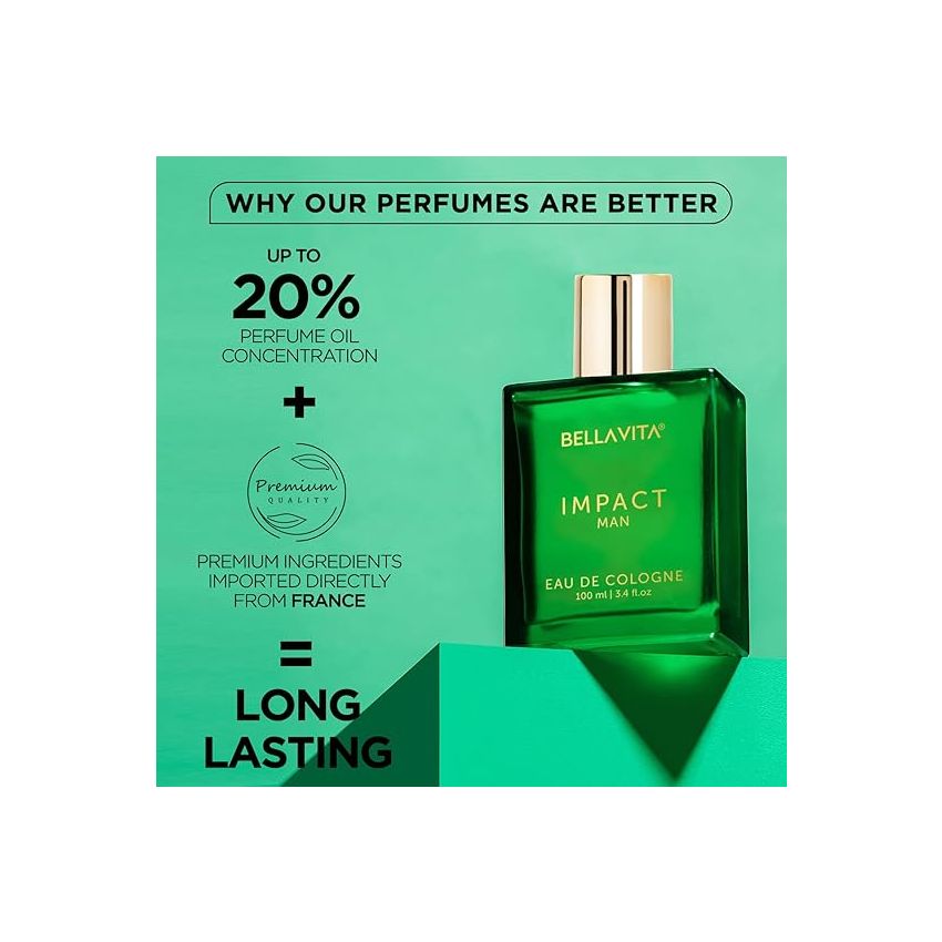 Bella Vita Luxury IMPACT MAN Eau De Cologne Perfume with Mandarin Orange, Patchouli, Cedar | Woody, Citrusy Long Lasting EDC Fragrance Scent for Men 100Ml