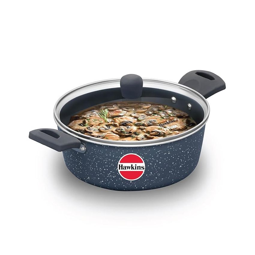 Hawkins Ceramic Nonstick Cook n Serve Bowl with Glass Lid, 3 Litre, Induction Pot, Granite Casserole (ICCB30G)