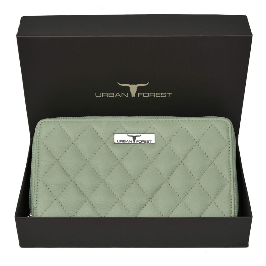 URBAN FOREST Grace Quilted Mint Green Leather Wallet/Clutch for Women