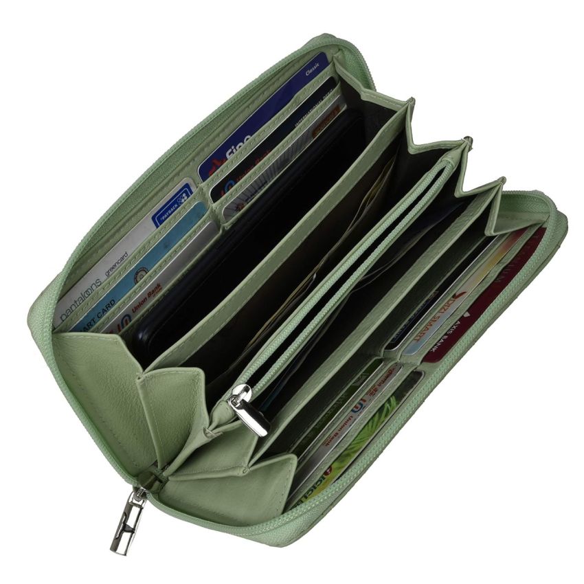 URBAN FOREST Grace Quilted Mint Green Leather Wallet/Clutch for Women