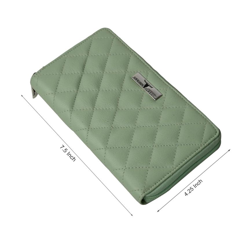URBAN FOREST Grace Quilted Mint Green Leather Wallet/Clutch for Women