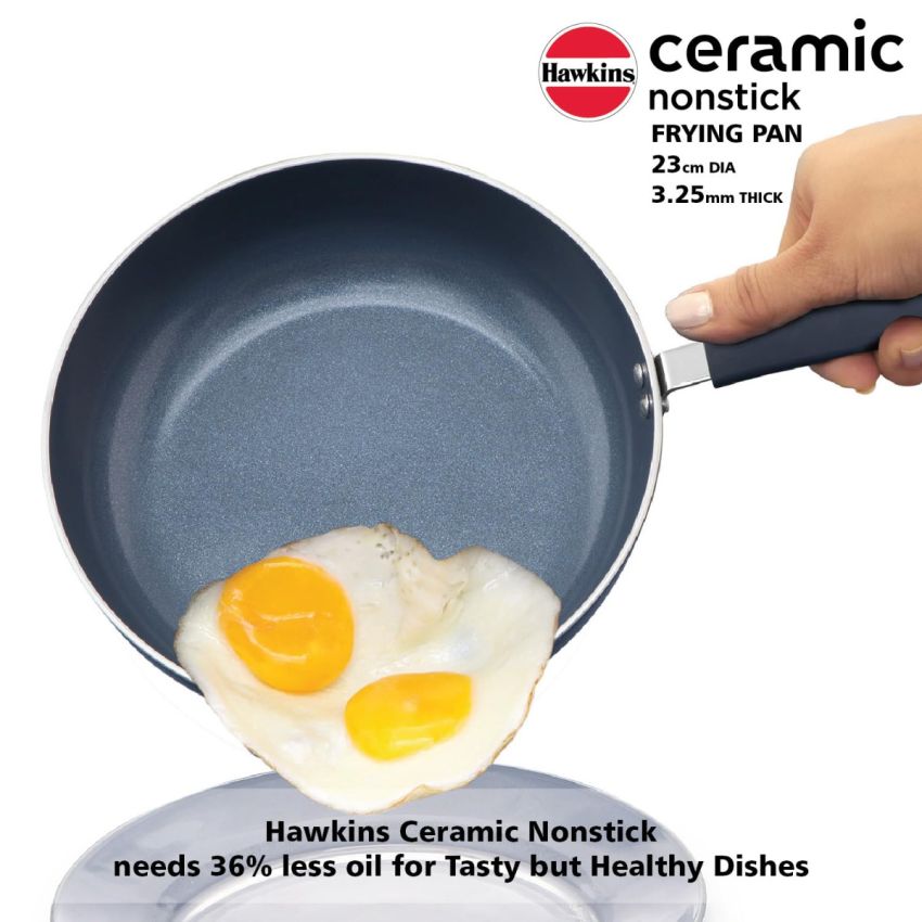 Hawkins Ceramic Nonstick Frying Pan, 23 cm Diameter, Induction Fry Pan, Granite Omlette Egg Pan, Fish Pan, Blue (ICF23)