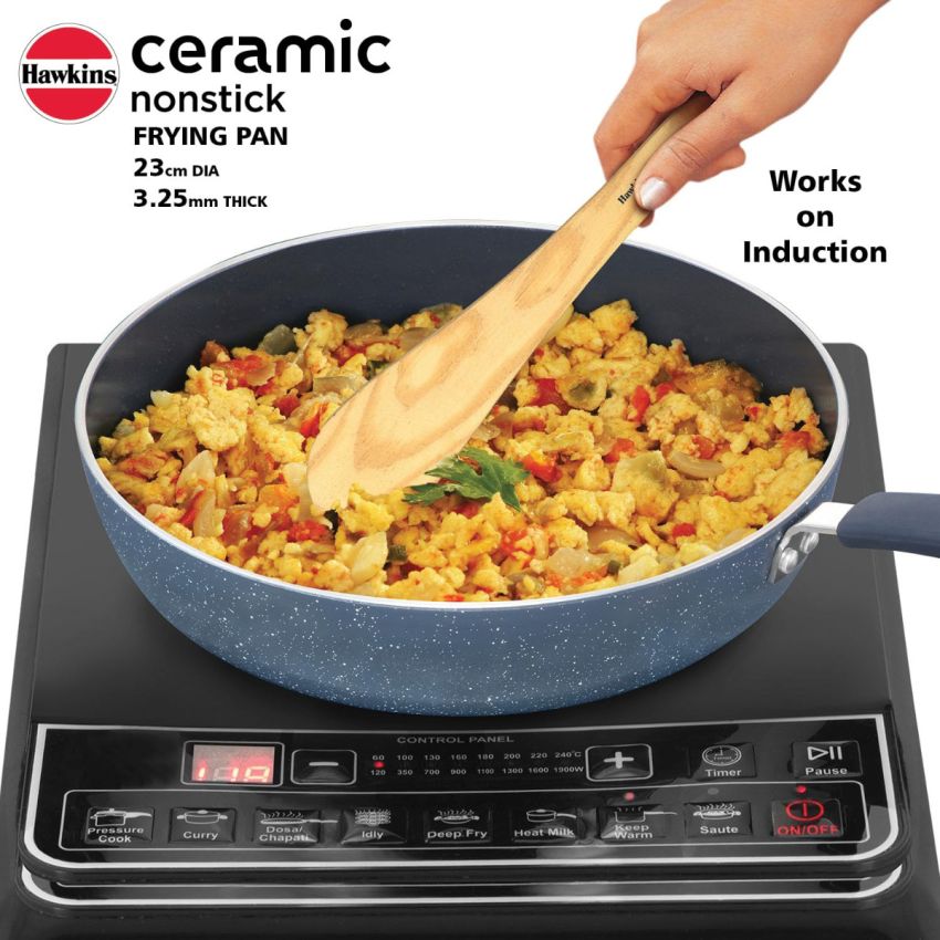 Hawkins Ceramic Nonstick Frying Pan, 23 cm Diameter, Induction Fry Pan, Granite Omlette Egg Pan, Fish Pan, Blue (ICF23)