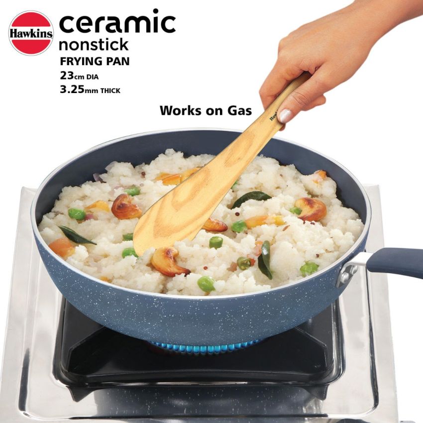 Hawkins Ceramic Nonstick Frying Pan, 23 cm Diameter, Induction Fry Pan, Granite Omlette Egg Pan, Fish Pan, Blue (ICF23)
