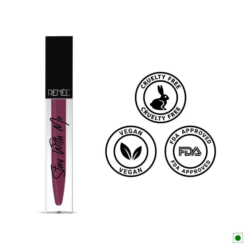 RENEE Stay With Me Matte Lip Color, Long Lasting, Non Transfer, Water & Smudge Proof, Light Weight Liquid Lipstick, Passion for Grape, 5ml
