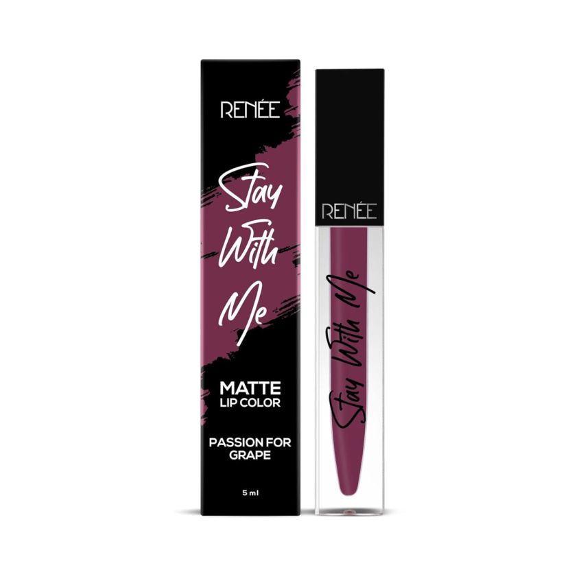 RENEE Stay With Me Matte Lip Color, Long Lasting, Non Transfer, Water & Smudge Proof, Light Weight Liquid Lipstick, Passion for Grape, 5ml