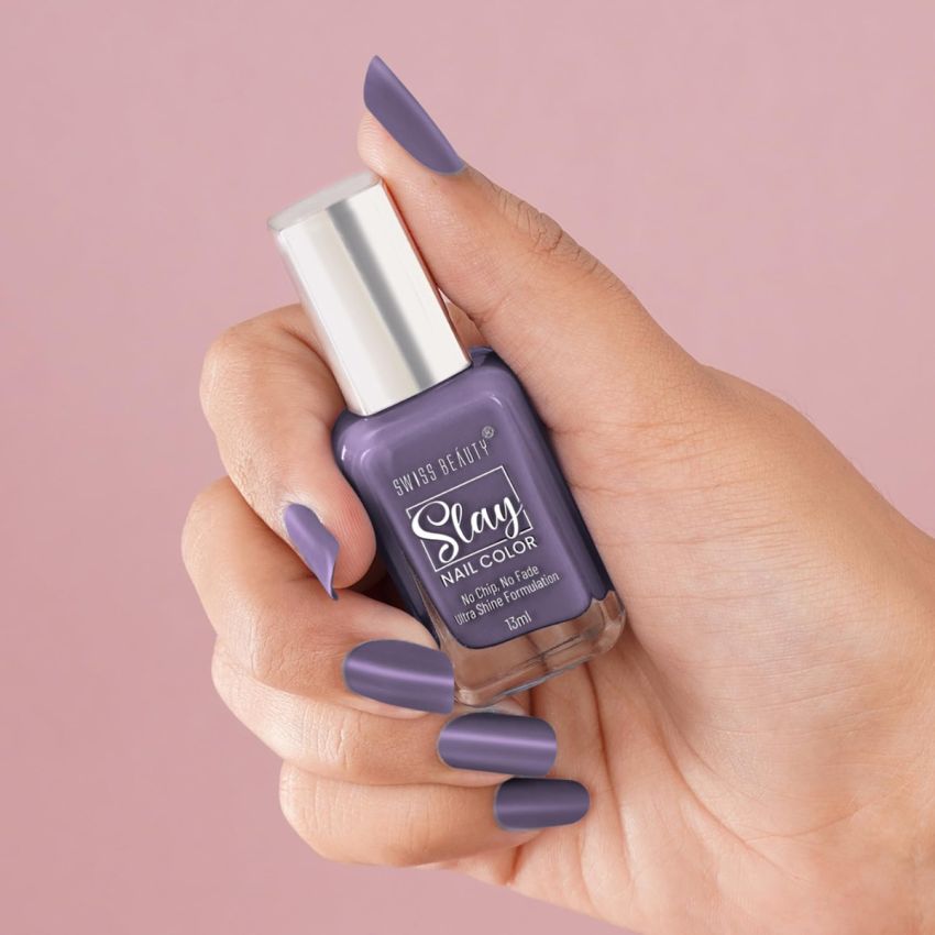Swiss Beauty Slay Nail Color | Glossy Finish, Long Lasting Nail Paint| Chip resistant, Quick drying Nail Polish | Shade- Grape, 25Ml