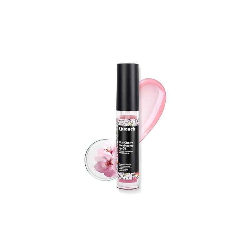 Quench Illuminating Lip Oil with Cherry Blossom & Patchouli Oil (Pink), Korean Lip Oil for Plump, Glossy & Smooth Lips, Non-Sticky, Non-Greasy, Made in Korea (5ml)