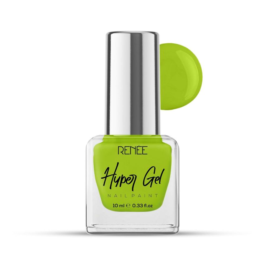 RENEE Hyper Gel Nail Paint- Lime Green 10ml | Quick Drying, Glossy Finish, Long Lasting, Chip resisting Formula with High Shine Polish | Acetone & Paraben Free