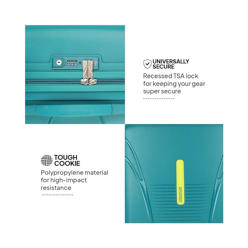 American Tourister Ivy 3 Pc Set 55 Cms, 68 Cms & 77 Cms Small, Medium & Large Polypropylene (PP) Hard Sided 4 Spinner Wheels Luggage/Trolley Bag with TSA Lock (Sea Green)
