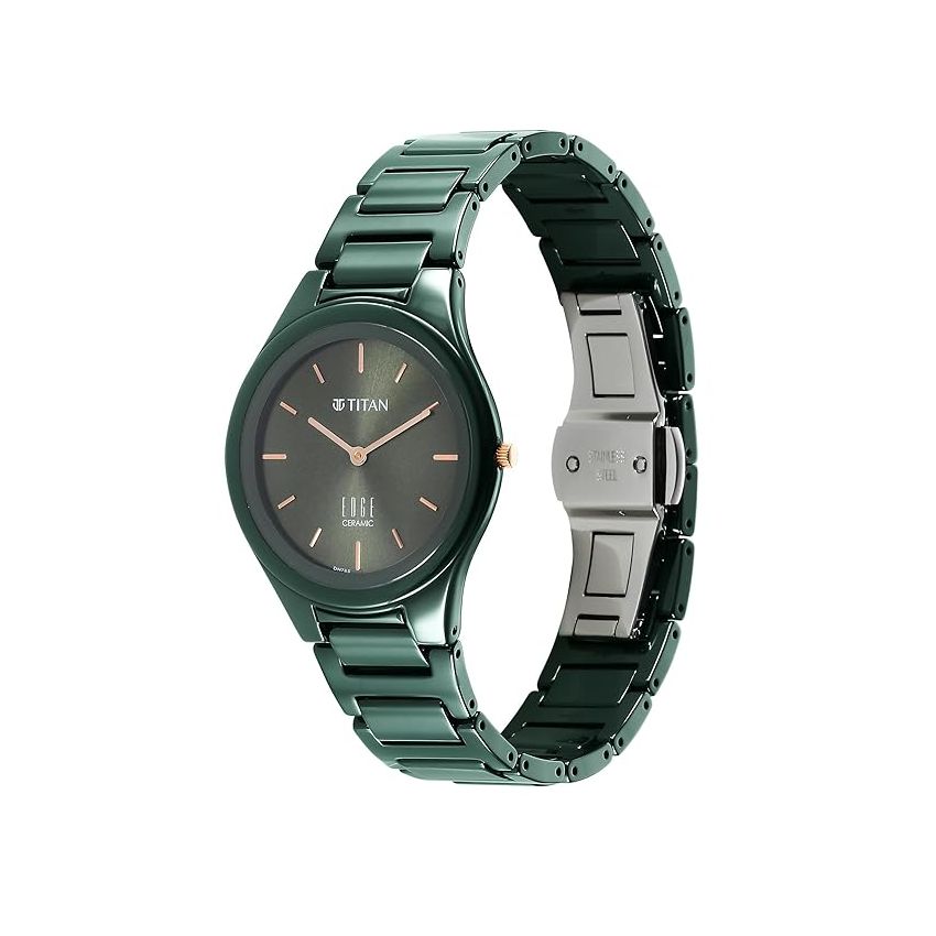 Titan Edge Ceramic Quartz Analog Green Dial Ceramic Strap Watch for Women-NS2653QC06/NT2653QC06