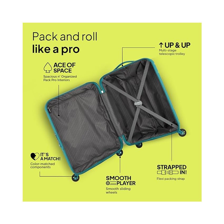 American Tourister Ivy 3 Pc Set 55 Cms, 68 Cms & 77 Cms Small, Medium & Large Polypropylene (PP) Hard Sided 4 Spinner Wheels Luggage/Trolley Bag with TSA Lock (Sea Green)