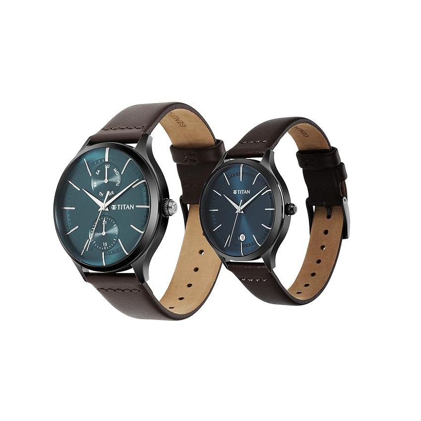 Titan Analog Green Dial Men's Watch-NP9400494204QL01/NP9400494204QL01 Genuine Leather, Brown Strap