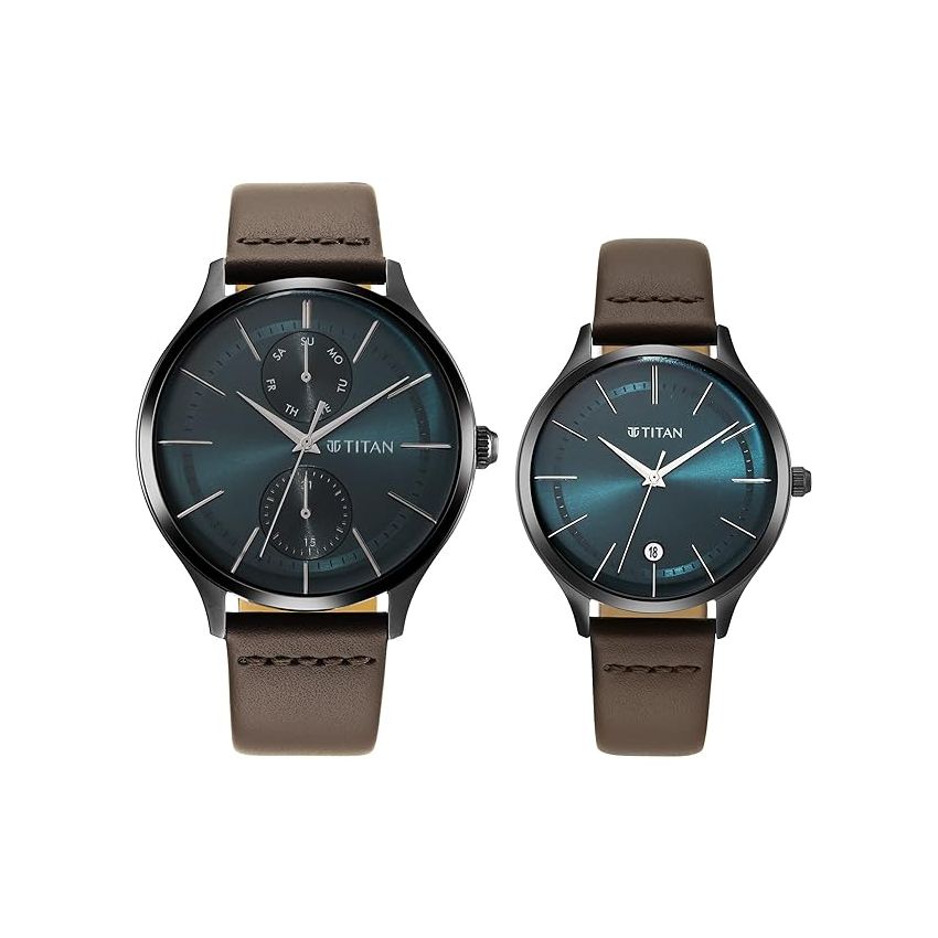 Titan Analog Green Dial Men's Watch-NP9400494204QL01/NP9400494204QL01 Genuine Leather, Brown Strap