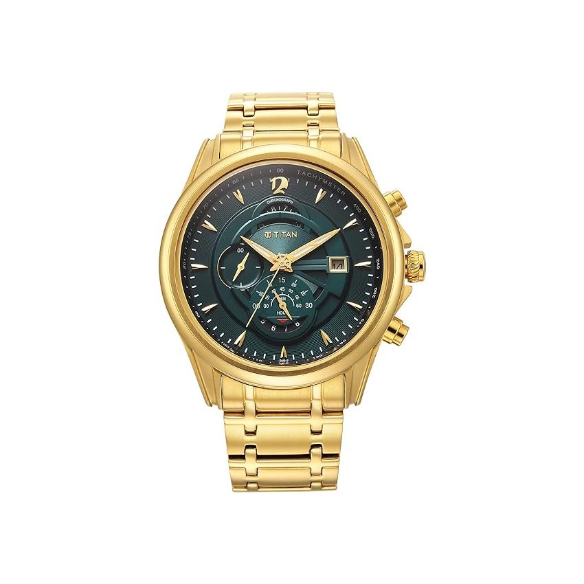 Titan Regalia Premium Green Chrono Stainless Steel Strap Analog Watch for Men-NS1830YM02