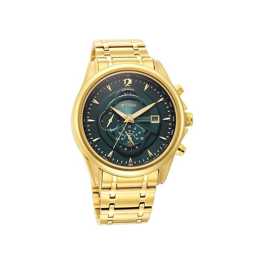 Titan Regalia Premium Green Chrono Stainless Steel Strap Analog Watch for Men-NS1830YM02