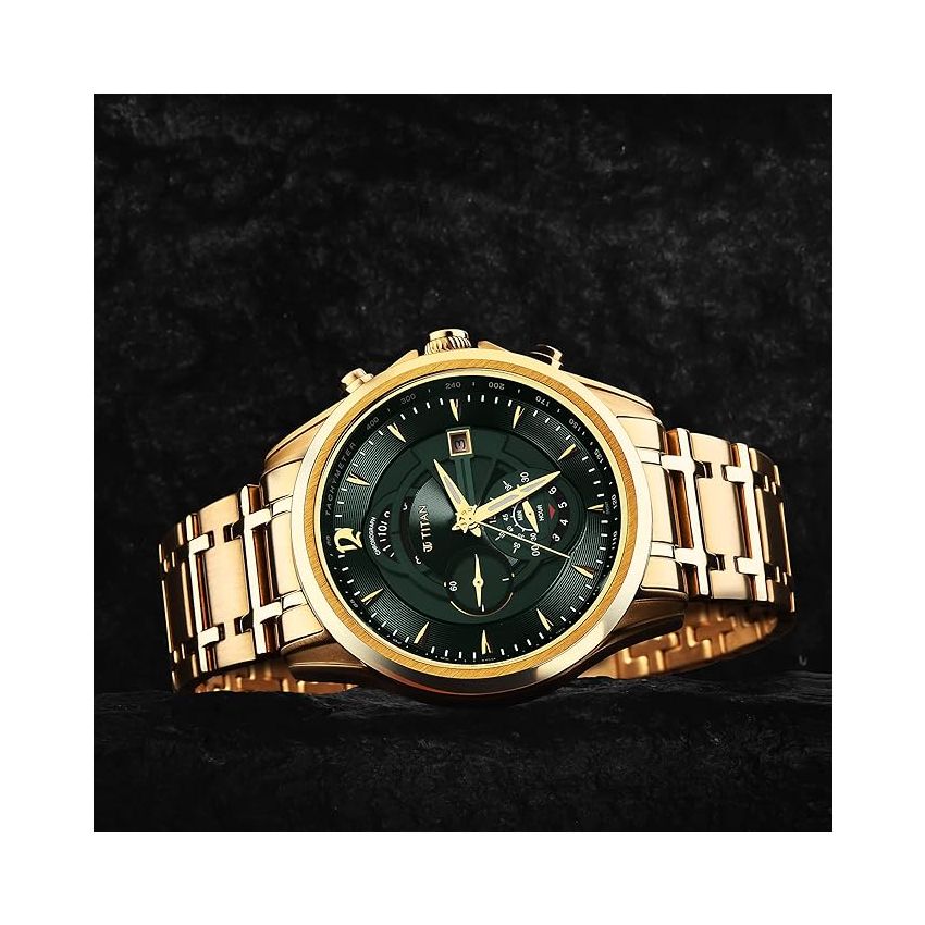 Titan Regalia Premium Green Chrono Stainless Steel Strap Analog Watch for Men-NS1830YM02