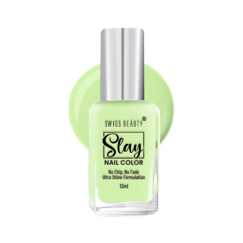 Swiss Beauty Slay Nail Color | Glossy Finish, Long Lasting Nail Paint| Chip resistant, Quick drying Nail Polish | Shade- Green Crush, 25Ml
