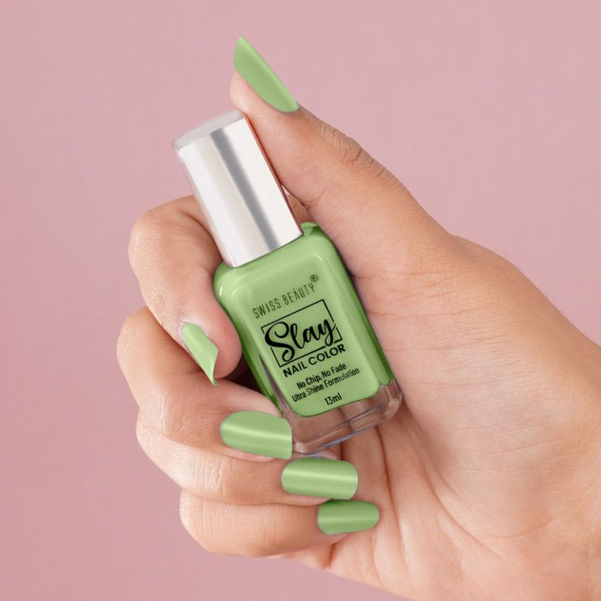 Swiss Beauty Slay Nail Color | Glossy Finish, Long Lasting Nail Paint| Chip resistant, Quick drying Nail Polish | Shade- Green Crush, 25Ml