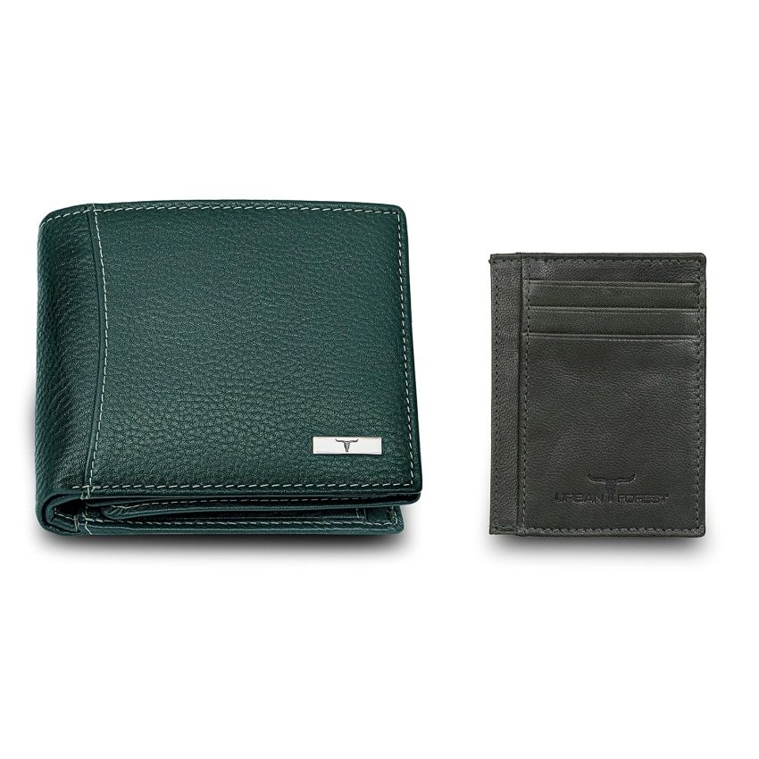 URBAN FOREST Zeus Vintage Green Leather Wallet & Green Card Holder Set for Men
