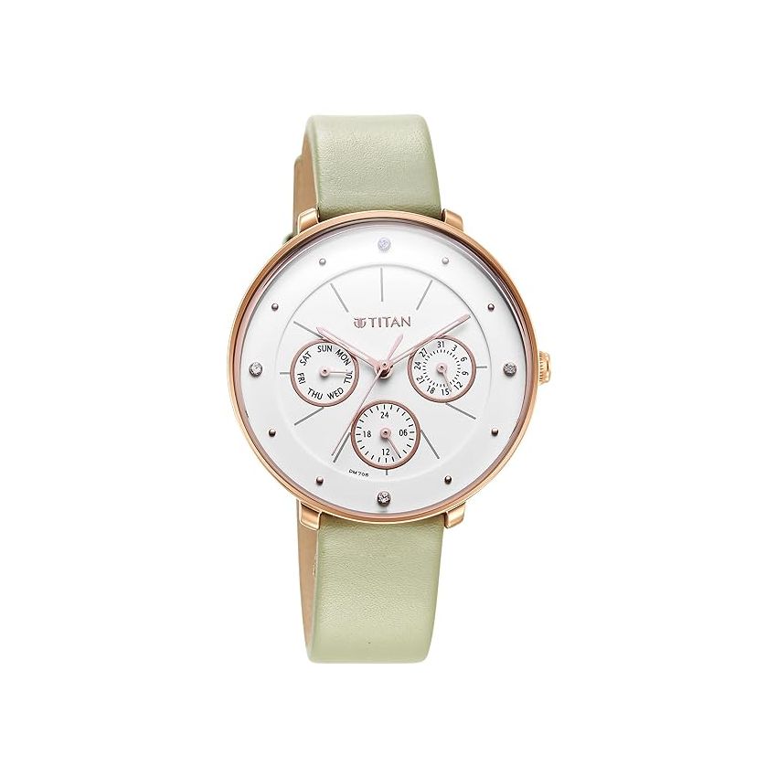 Titan Neo Quartz Multifunction White Dial Leather Strap Watch for Women-NS2651WL09