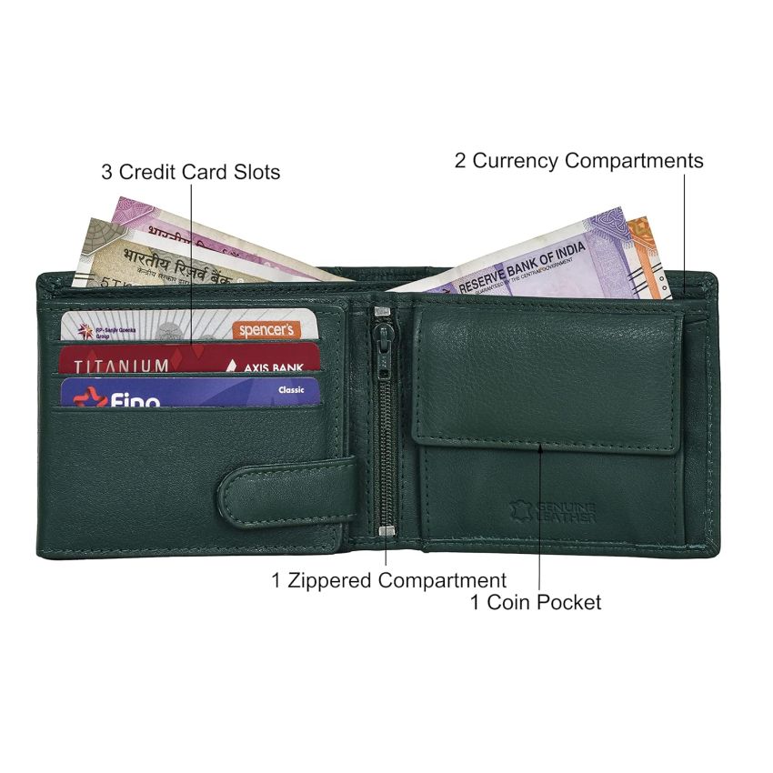 URBAN FOREST Zeus Vintage Green Leather Wallet & Green Card Holder Set for Men