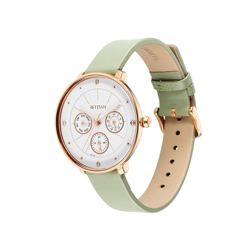 Titan Neo Quartz Multifunction White Dial Leather Strap Watch for Women-NS2651WL09