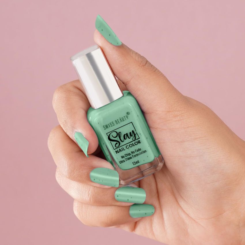 Swiss Beauty Slay Nail Color | Glossy Finish, Long Lasting Nail Paint| Chip resistant, Quick drying Nail Polish | Shade- Green Pista, 25Ml