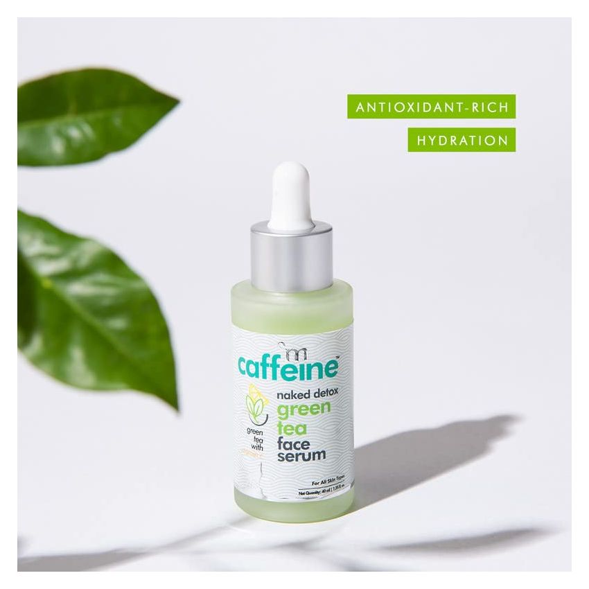 mCaffeine Green Tea Hydrating Face Serum for Glowing Skin with Vitamin C & Hyaluronic Acid | Reduces Dark Spots, Pigmentation & Prevents Sun Damage | For Men & Women | 72 Hrs Hydration | 40ml