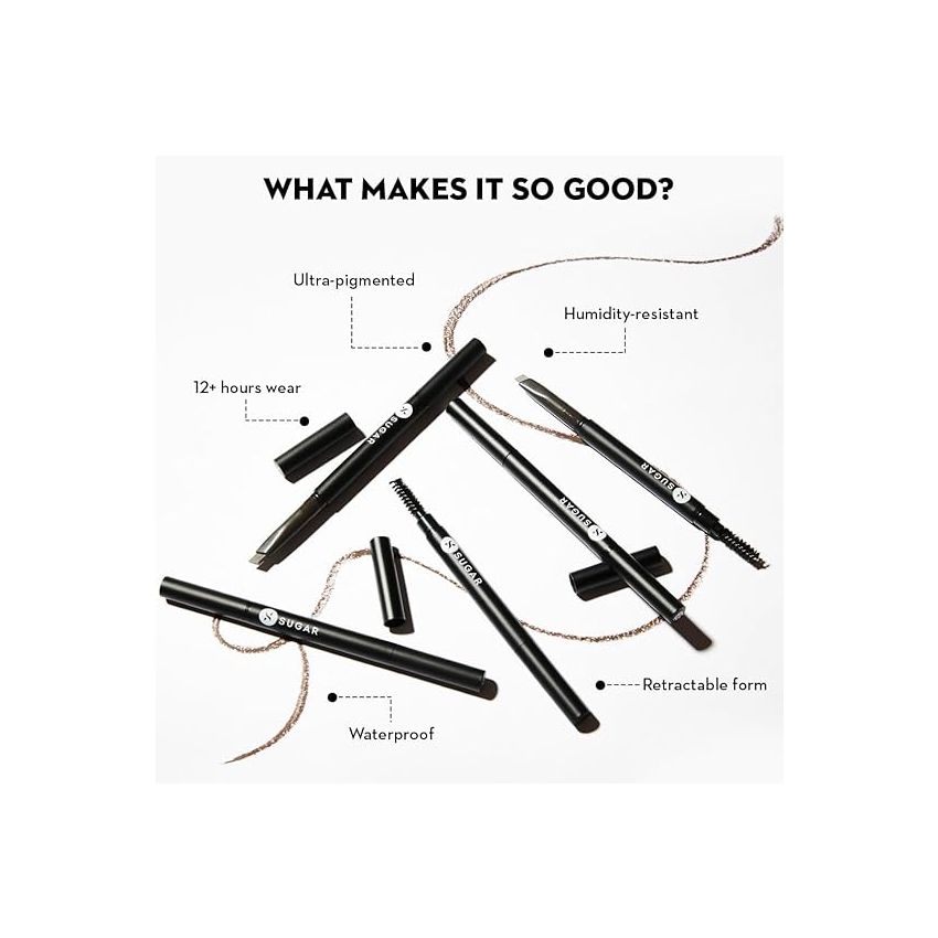 SUGAR Cosmetics Arch Arrival Brow Definer | Brow Pencil with Spoolie | Lasts Upto 12hrs | Pigmented Eyebrow Pencil |Long Lasting & Natural Finish | 3.5gm | Grey Brown
