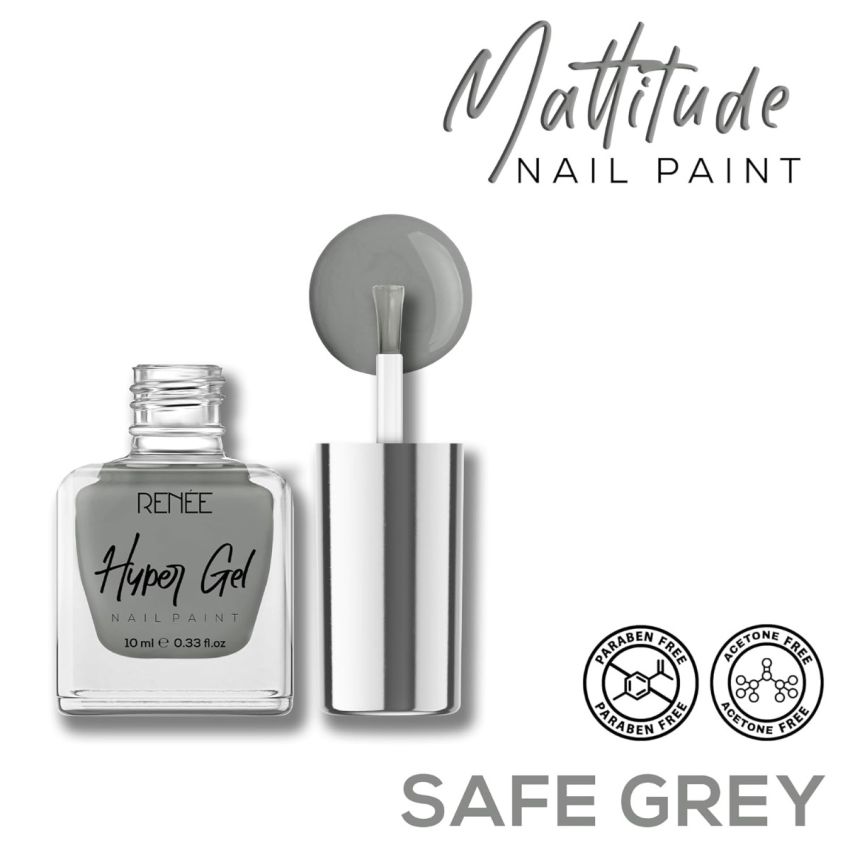 RENEE Hyper Gel Nail Paint- Sage Grey 10ml | Quick Drying, Glossy Finish, Long Lasting, Chip resisting Formula with High Shine Polish | Acetone & Paraben Free 