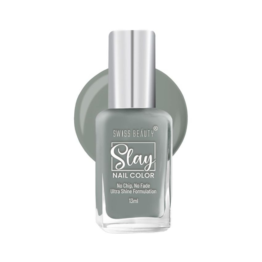 Swiss Beauty Slay Nail Color | Glossy Finish, Long Lasting Nail Paint| Chip resistant, Quick drying Nail Polish | Shade- Grey Stone, 25Ml