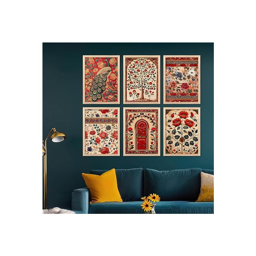 kotart Traditional Indian Pichwai Wall Art Poster With Frame Wall Decor Paintings | Traditional Wall Piaintings For Office Home Decor Wall Frame With Glass - (13x17 inch, H)