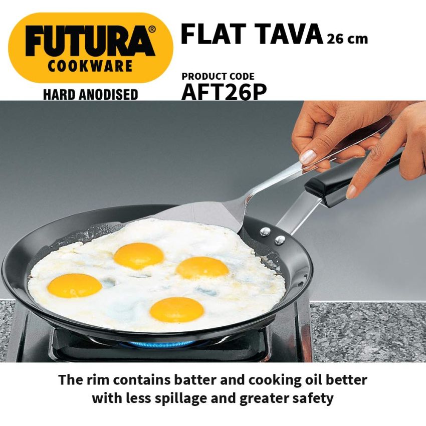 Futura Hard Anodised Flat Tava 26 cm, 4.88 mm with Plastic Handle