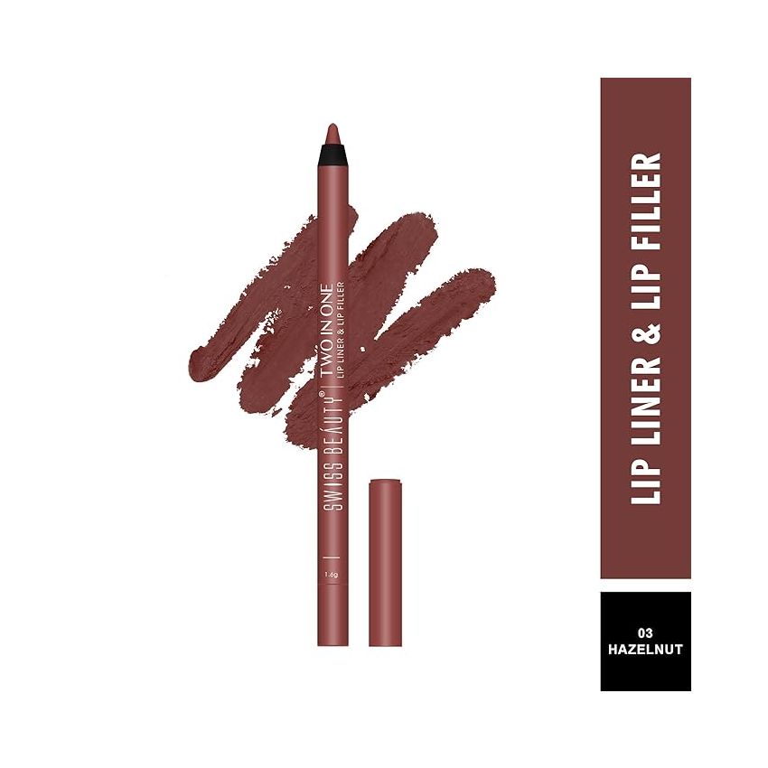 Swiss Beauty 2-In-1 Creamy Matte Lip Liner + Lip Filler | Smudgeproof and waterproof | Shade- Hazelnut, 1.6g