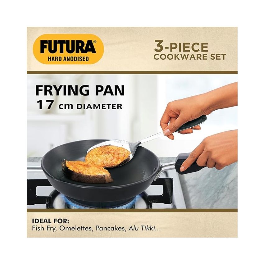 Hawkins Futura 3 Pieces Cookware Gift Set - Hard Anodised Tava, Frying Pan and Kadhai with Stainless Steel Lid, Black (24HAGP)