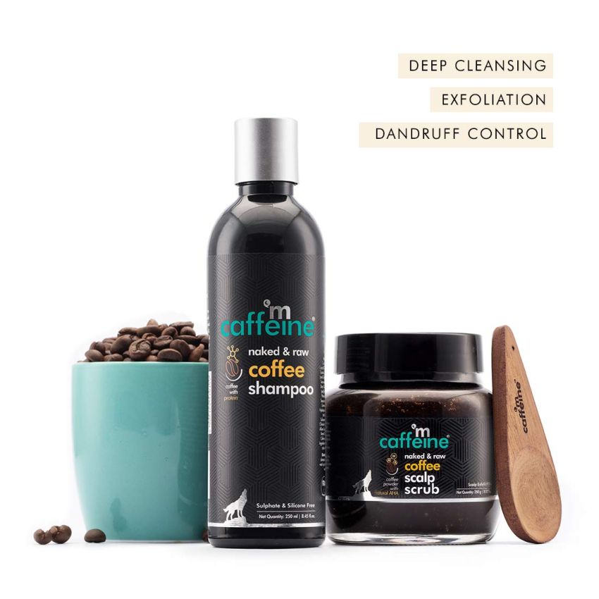mCaffeine Coffee Deep Cleansing Hair Care Duo with Protein, Natural AHA & Argan Oil | Shampoo, Scalp Scrub | All Hair Types | Sulphate & Silicone Free